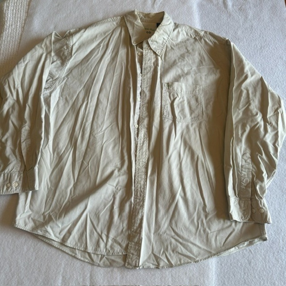 Izod Oceanside Twill Button Down Shirt Men Beige XL Cotton Long Sleeve Work VTG